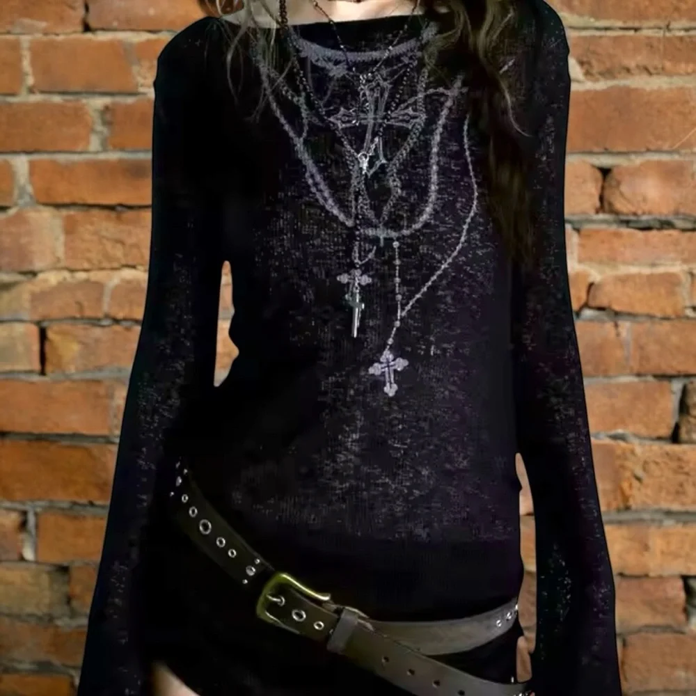 ❤️ Gothic x Punk Black Tattoo Top - Picture 2 of 11